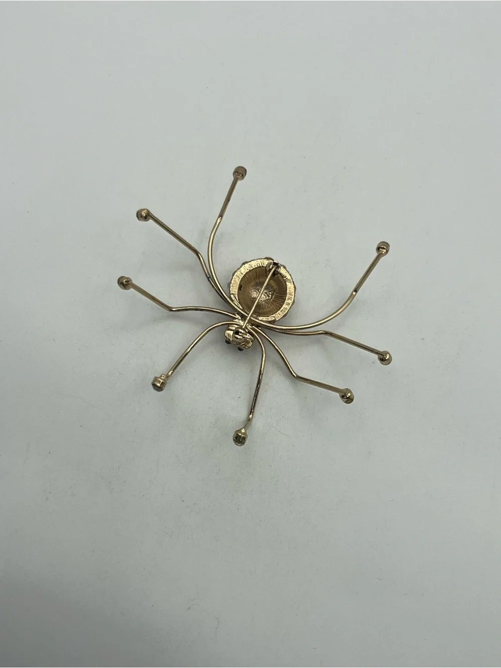 Spider insect gold tone clear rhinestone brooch pin